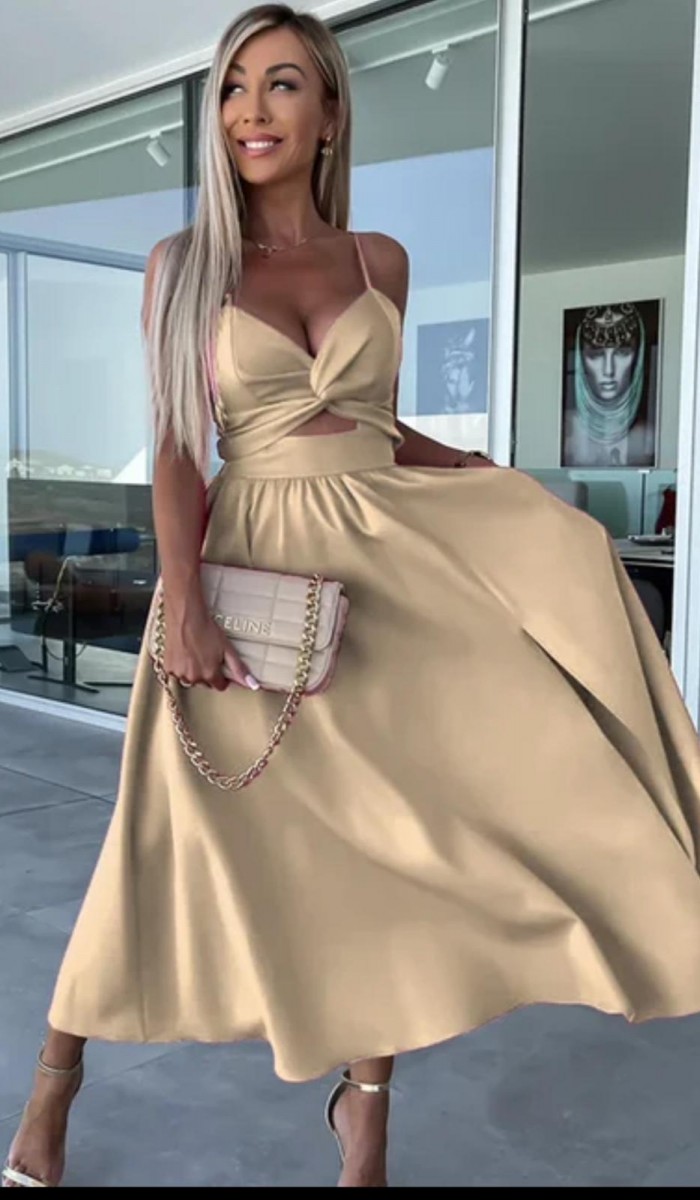 17118 Askılı Elbise - Bej