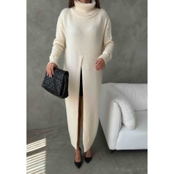 Balıkçı Yaka Triko Elbise 1508 - Kemik , 1S 2M 1L 1XL