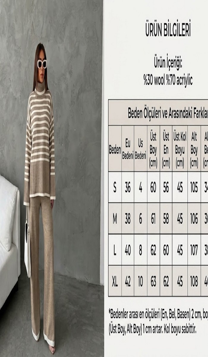 Balıkçı Yaka Triko Takım 1507 - Vizon