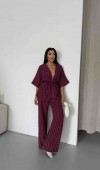 Çizgili Kimono Takım - Bordo