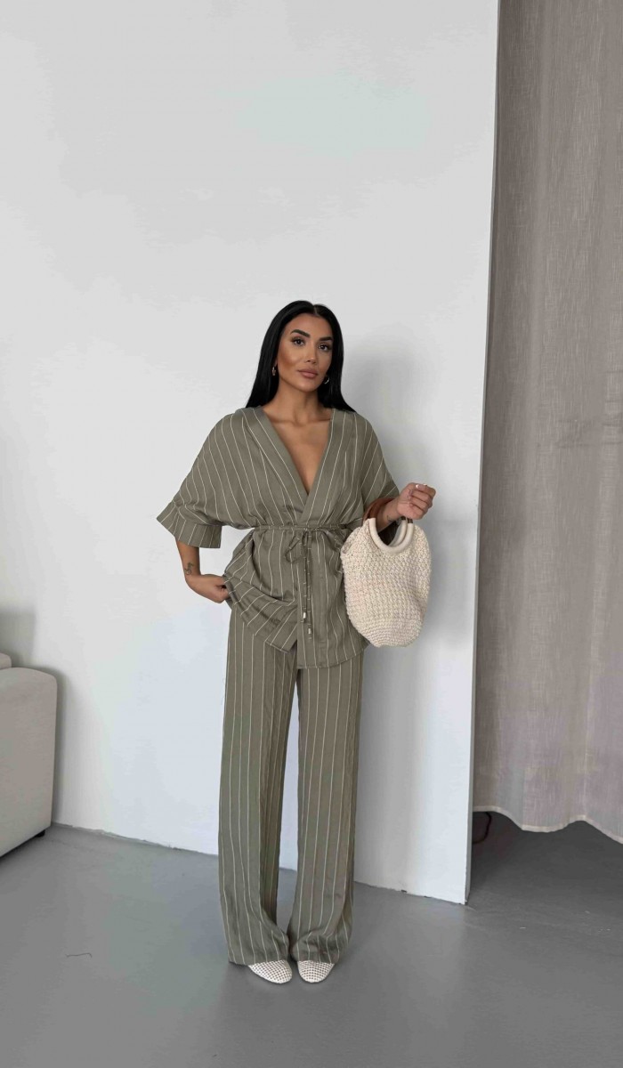 Çizgili Kimono Takım - Çağla