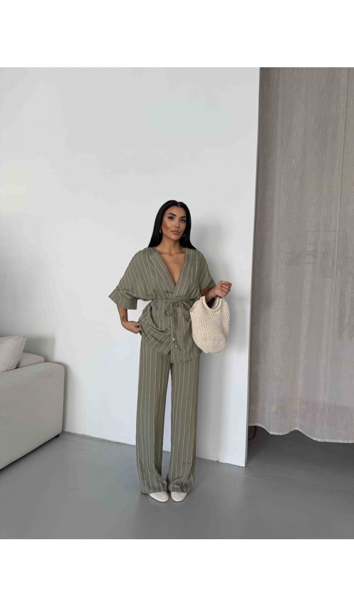 Çizgili Kimono Takım - Çağla