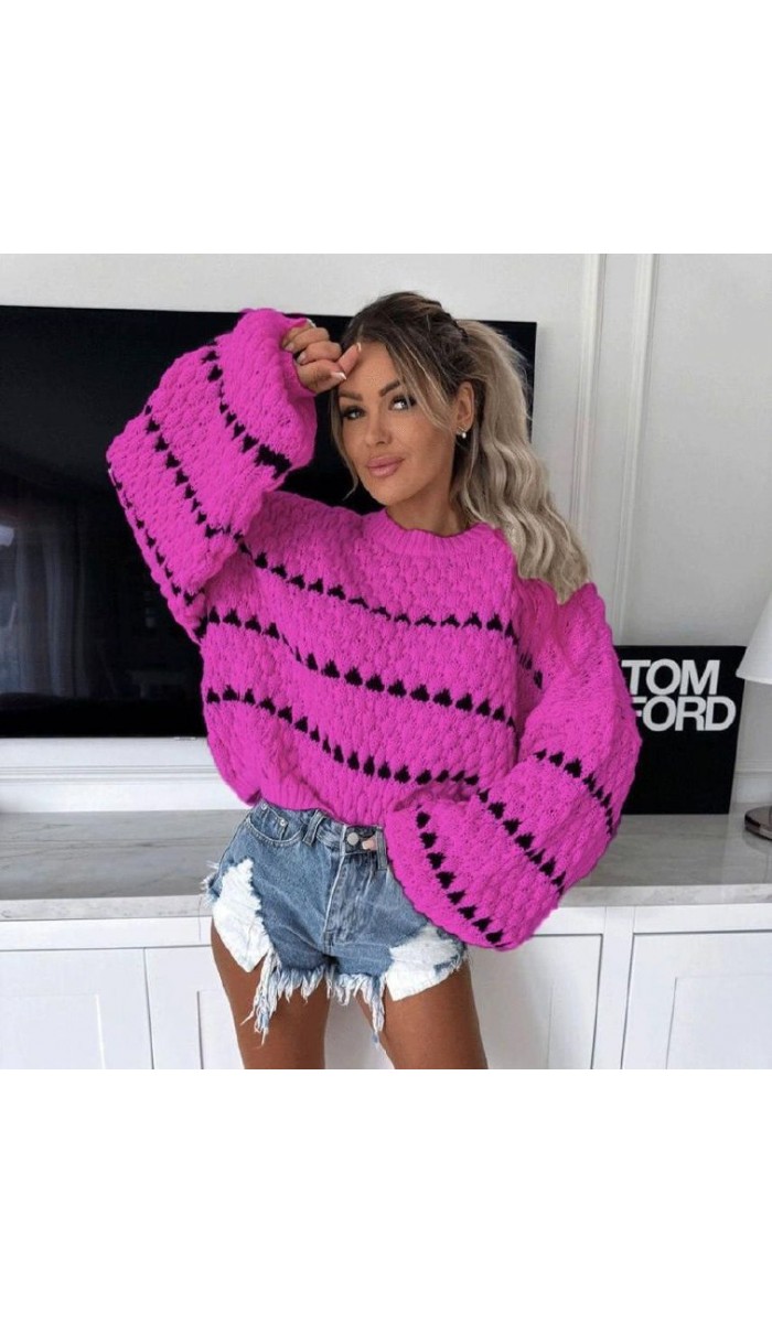 Damla Desen Triko Kazak 1009 - Fuşya