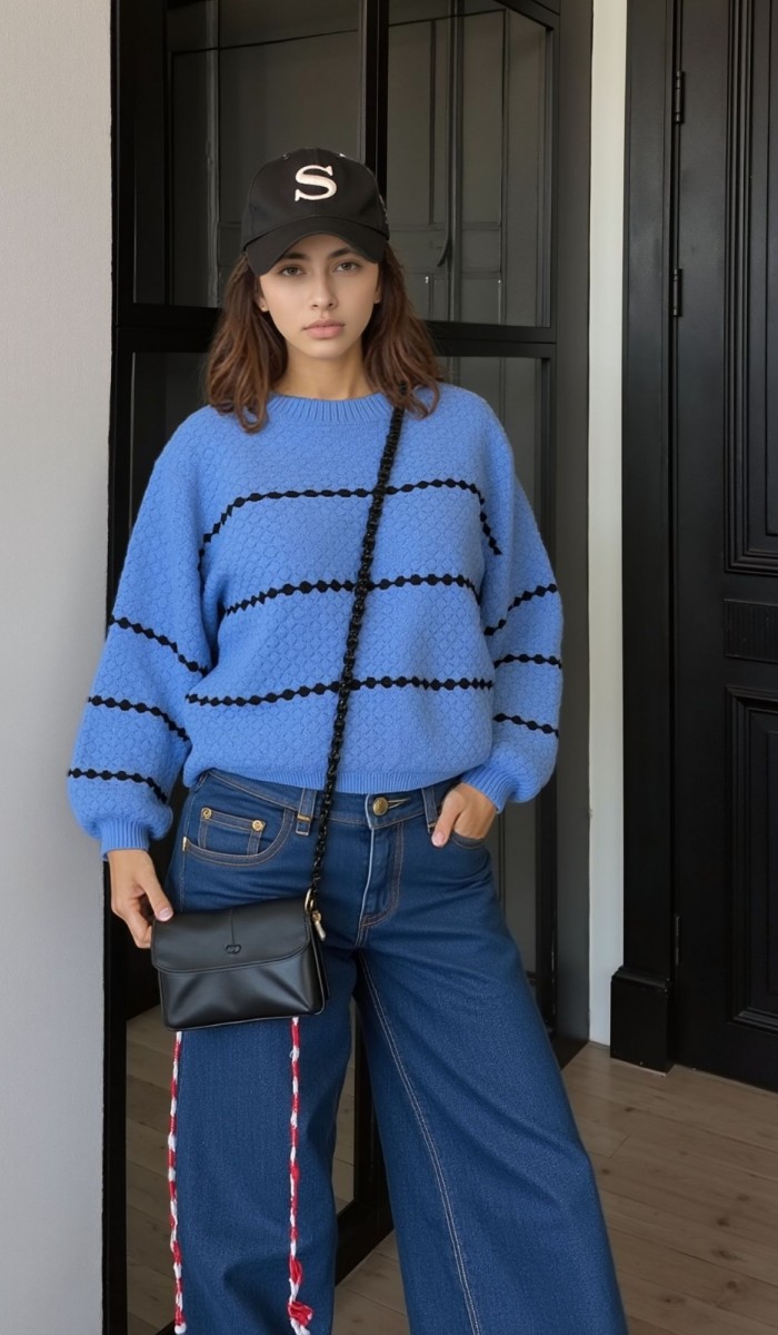 Damla Desen Triko Kazak 1009 - Mavi Damla Desen Triko Kazak 1009 - Mavi