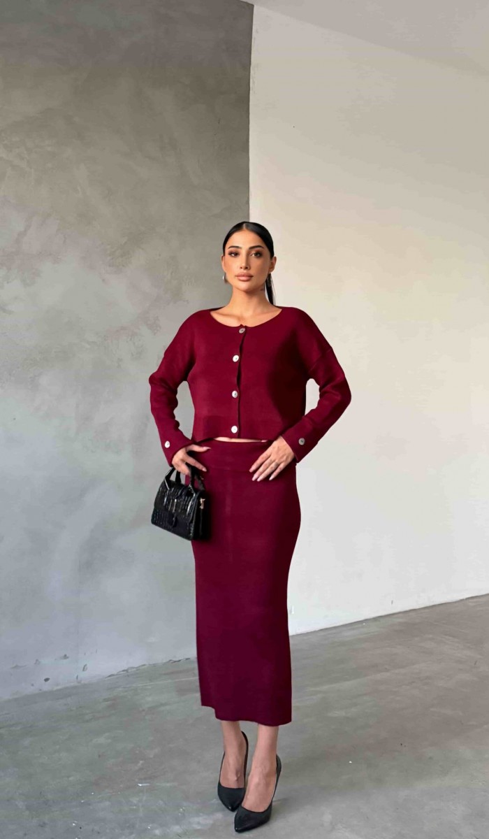 Etek Ceket Triko Takım 1516 - Bordo