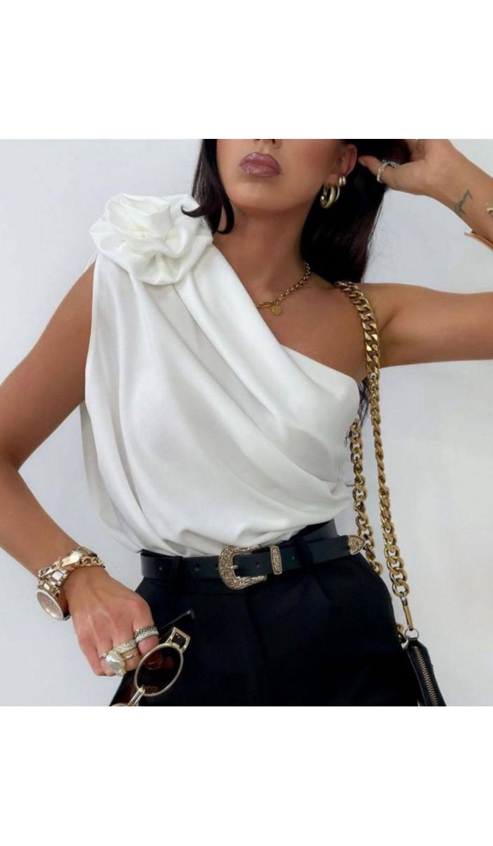 Gül Detay Bluz - 1S 2M 2L 1XL , Beyaz