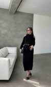 Kemerli Triko Elbise 1504 - Siyah