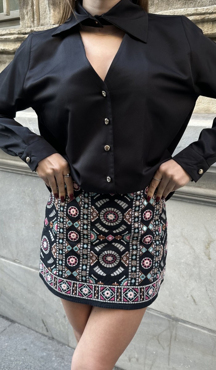 Kraliçe Yaka Gömlek 2500 - Siyah