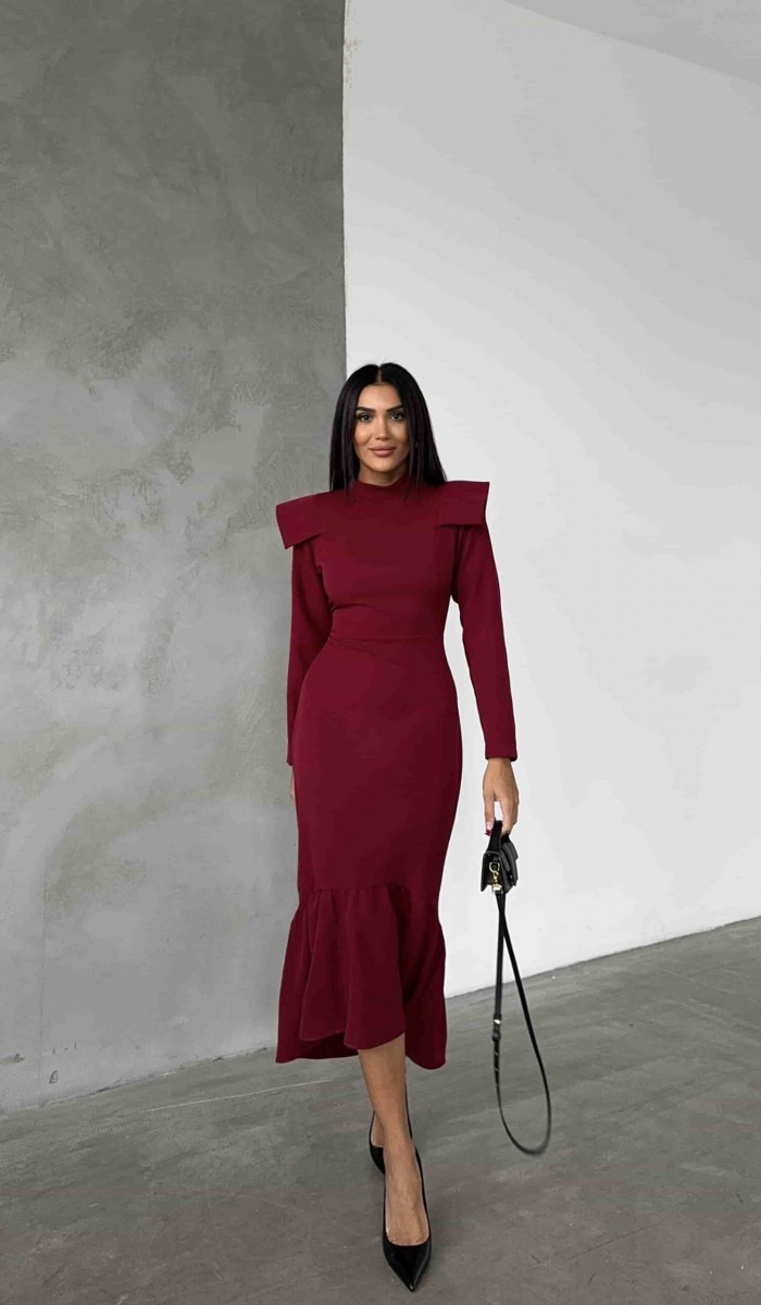 Omuz Detay Elbise - Bordo Omuz Detay Elbise - Bordo