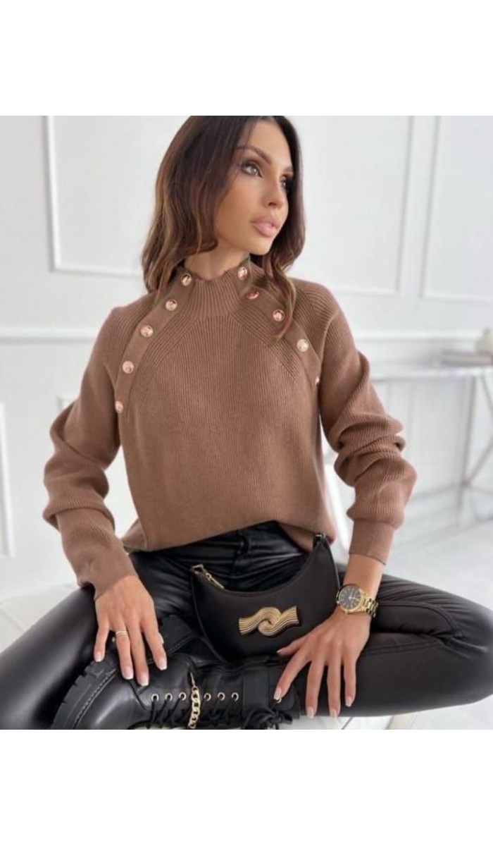 Omuz Düğme Detay Kazak 880 - Kahverengi
