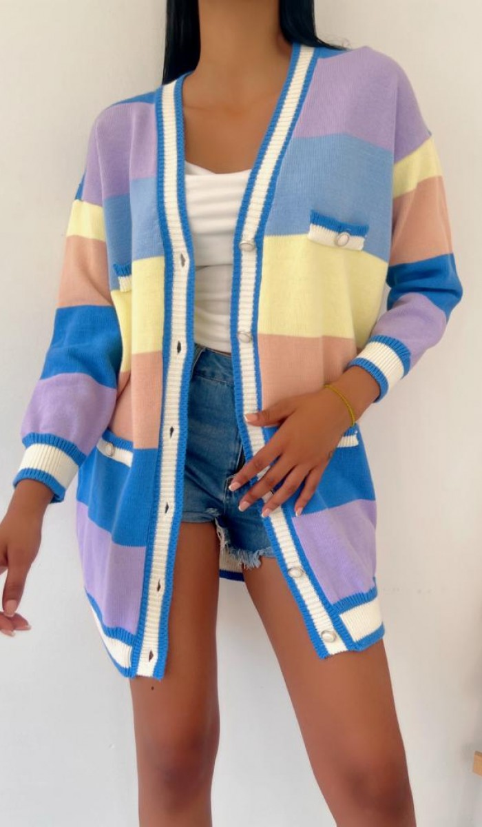 Renkli Hırka 837 - Mavi Renkli Hırka 837 - Mavi