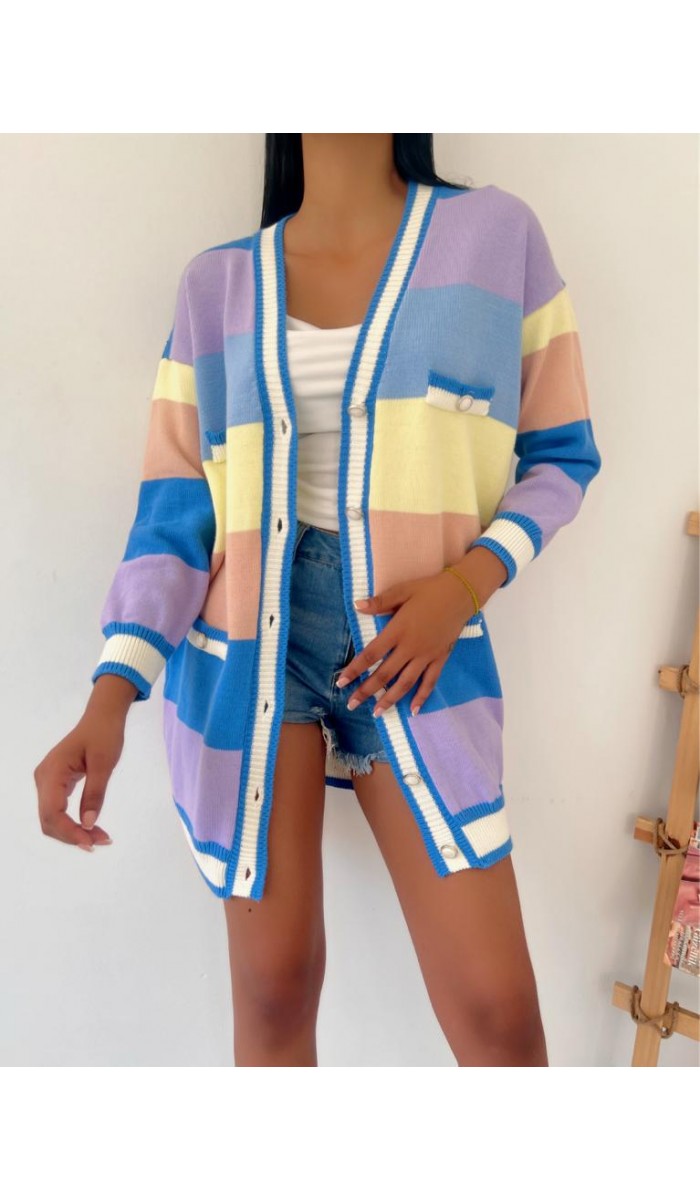 Renkli Hırka 837 - Mavi Renkli Hırka 837 - Mavi