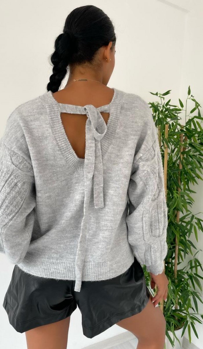 Sırt Detay Triko Kazak 848 - Gri Sırt Detay Triko Kazak 848 - Gri