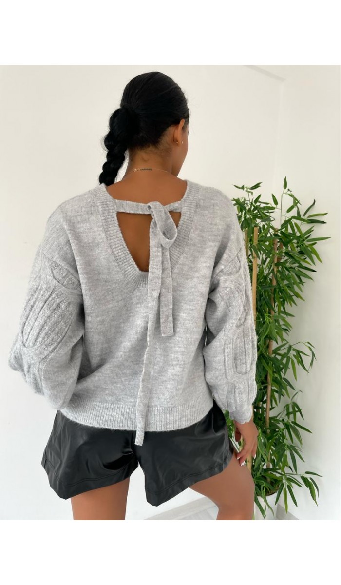 Sırt Detay Triko Kazak 848 - Gri