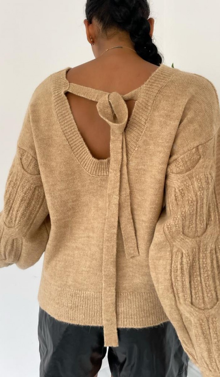 Sırt Detay Triko Kazak 848 - Kahverengi Sırt Detay Triko Kazak 848 - Kahverengi