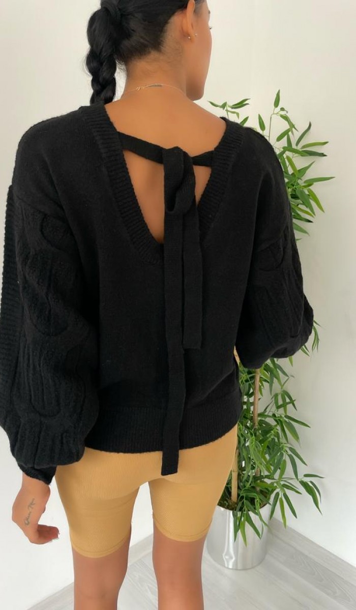 Sırt Detay Triko Kazak 848 - Siyah Sırt Detay Triko Kazak 848 - Siyah