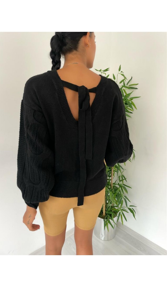 Sırt Detay Triko Kazak 848 - Siyah