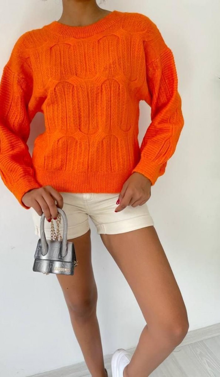 Sırt Detay Triko Kazak 848 - Turuncu Sırt Detay Triko Kazak 848 - Turuncu