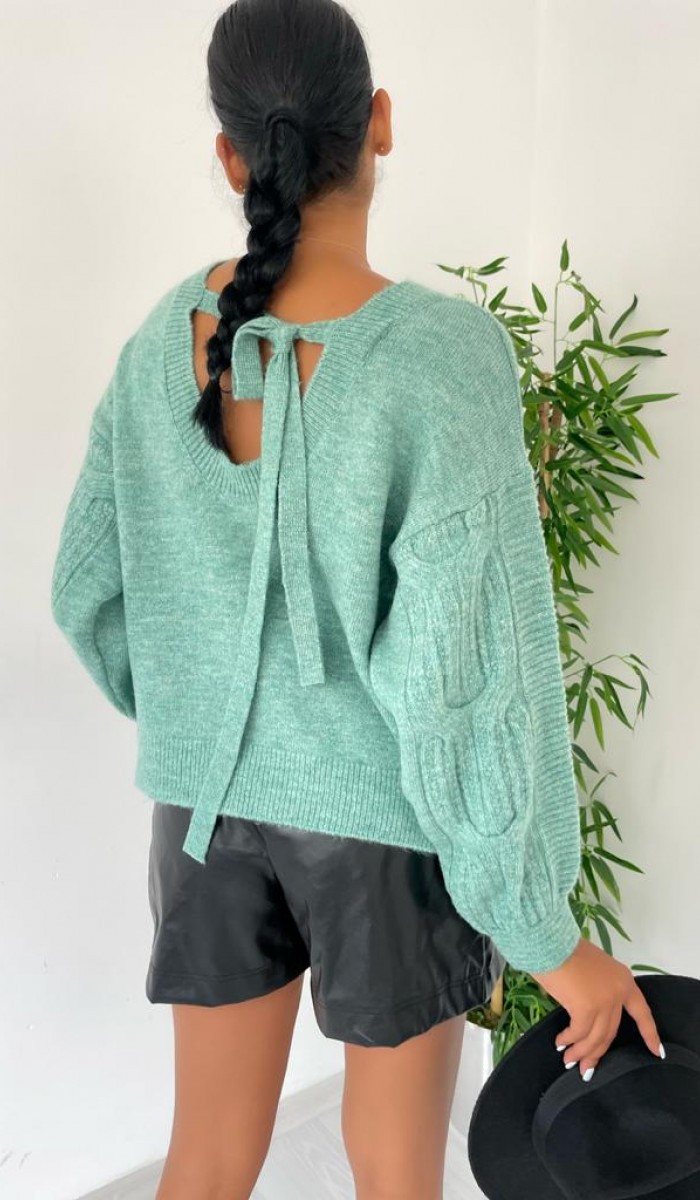 Sırt Detay Triko Kazak 848 - Yeşil Sırt Detay Triko Kazak 848 - Yeşil