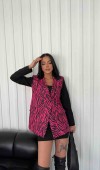 Zebra Desen Ceket - Fuşya