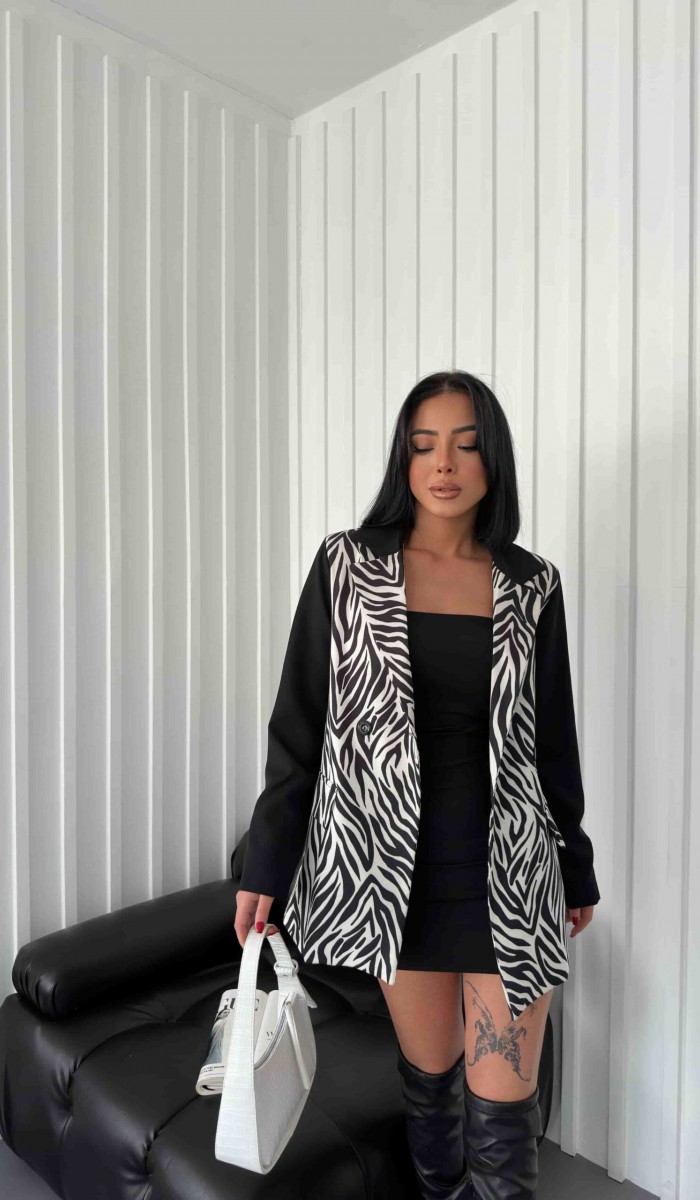 Zebra Desen Ceket - Siyah