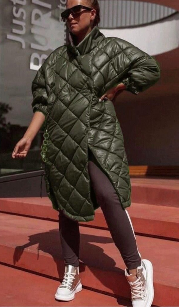 Zincir Detay Şişme Mont - Haki