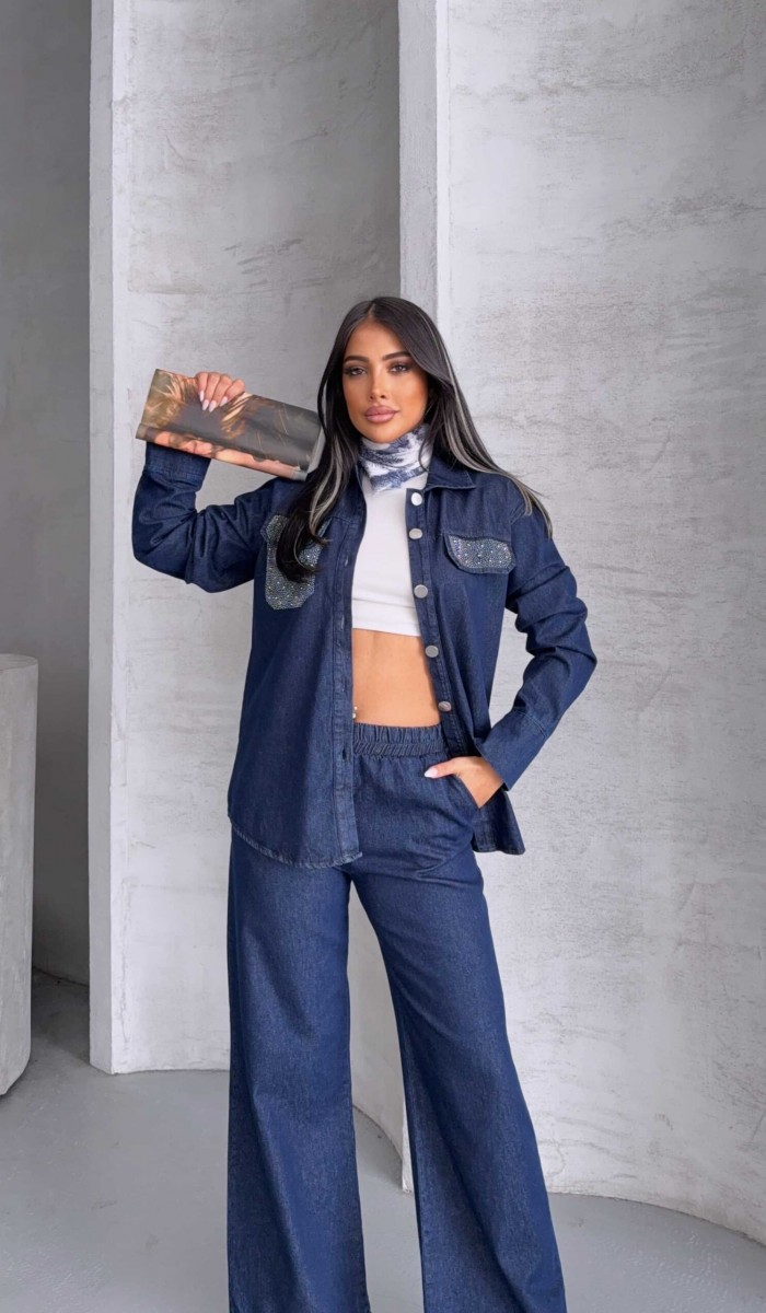 Cep Taş Detay Kot Takım 1802 - Lacivert