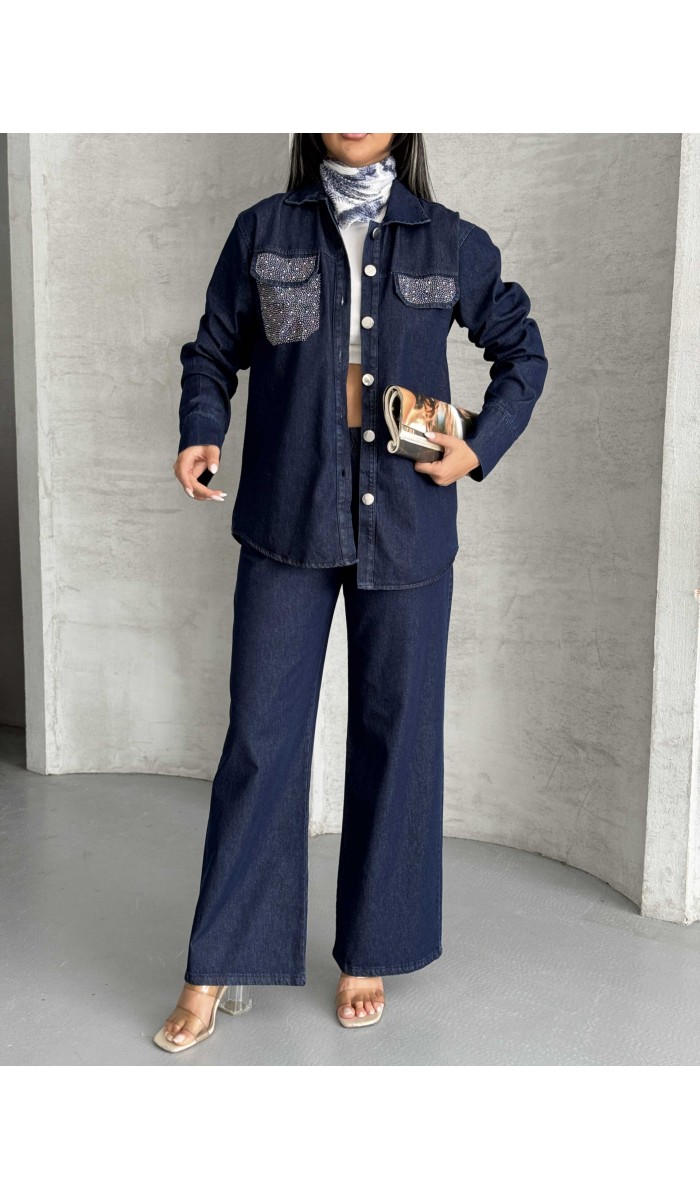 Cep Taş Detay Kot Takım 1802 - Lacivert