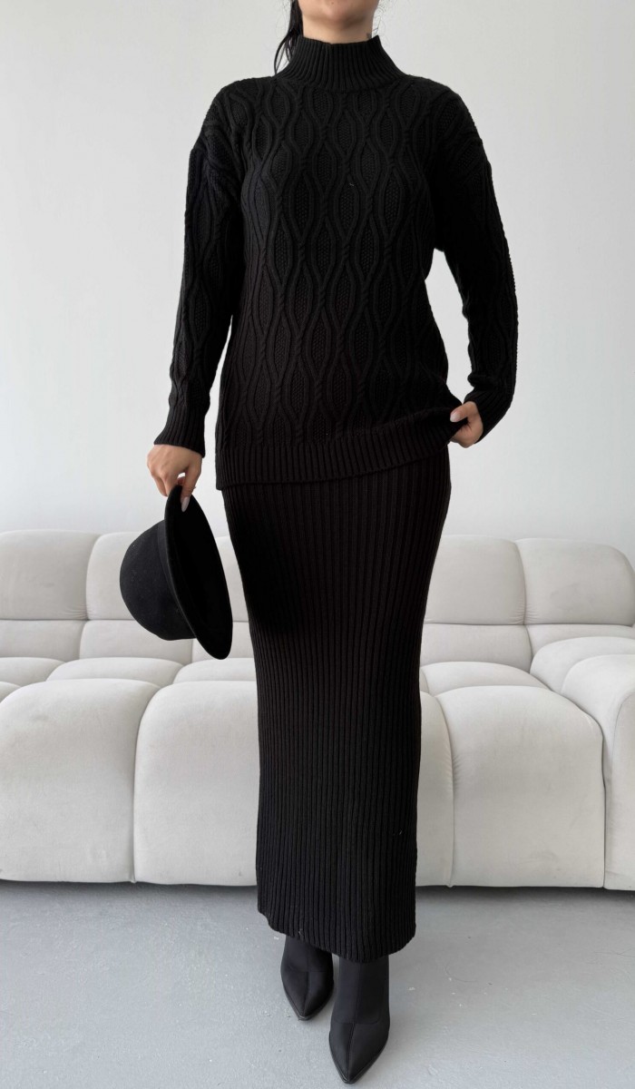 17721 Etek Kazak Triko Takım 1557 - Siyah