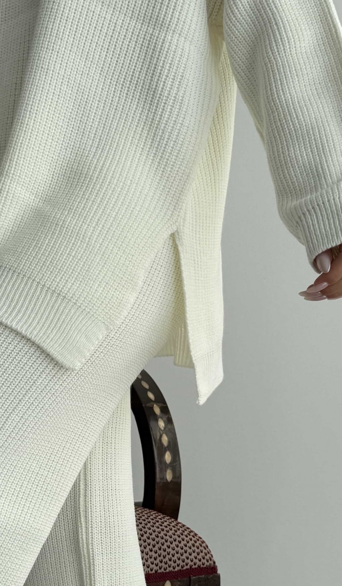 17659 Fermuarlı Triko Takım 1556 - Kemik