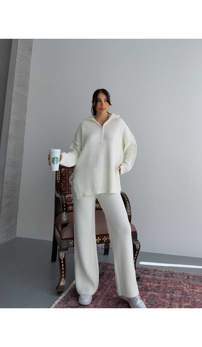 Fermuarlı Triko Takım 1556 - Kemik Fermuarlı Triko Takım 1556 - Kemik