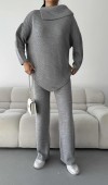 Mektup Yaka Triko Takım 1555 - Gri
