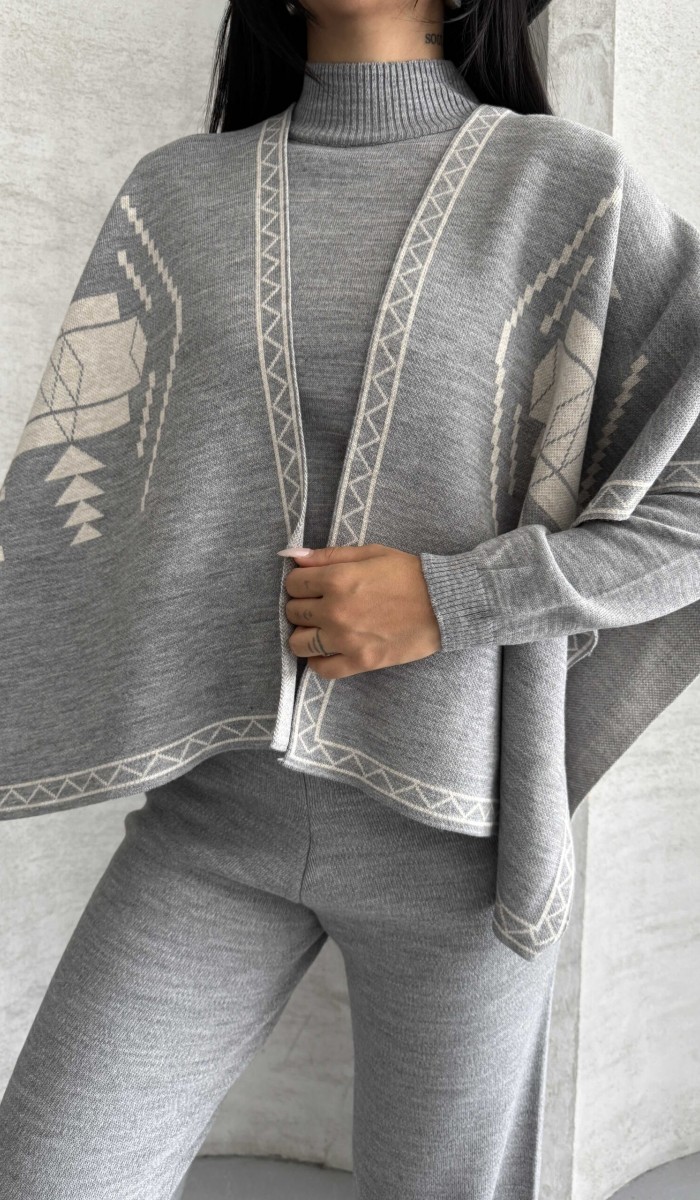 17766 Üçlü Panço Triko Takım 1560 - Gri