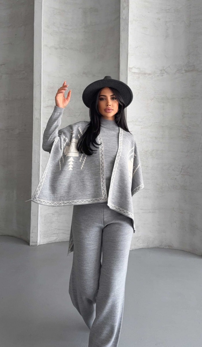 17766 Üçlü Panço Triko Takım 1560 - Gri