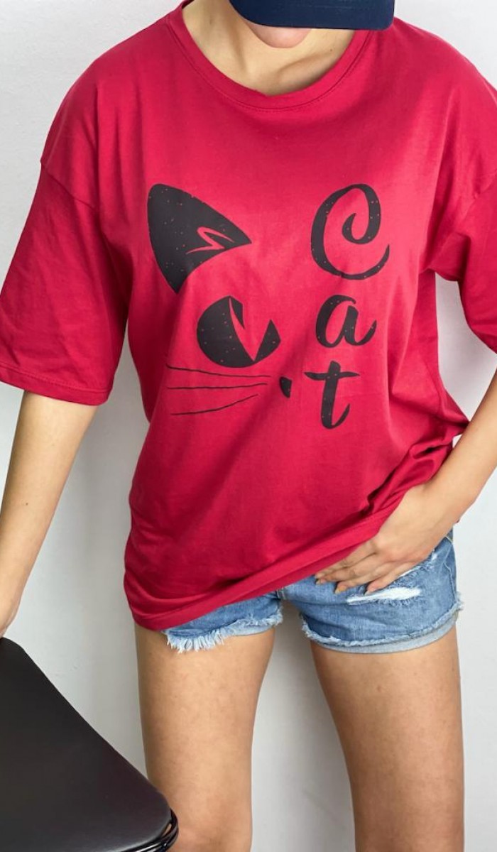 Cat T-Shirt - Kırmızı