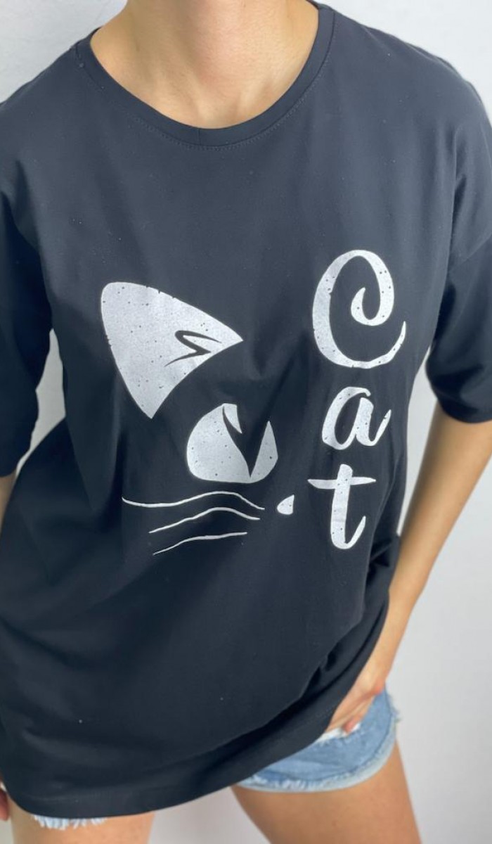 Cat T-Shirt - Siyah