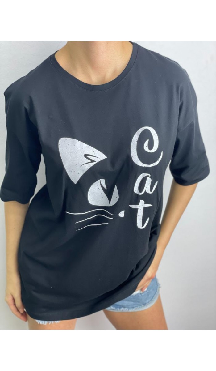 Cat T-Shirt - Siyah