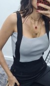 Kalın Askılı Crop - Gri