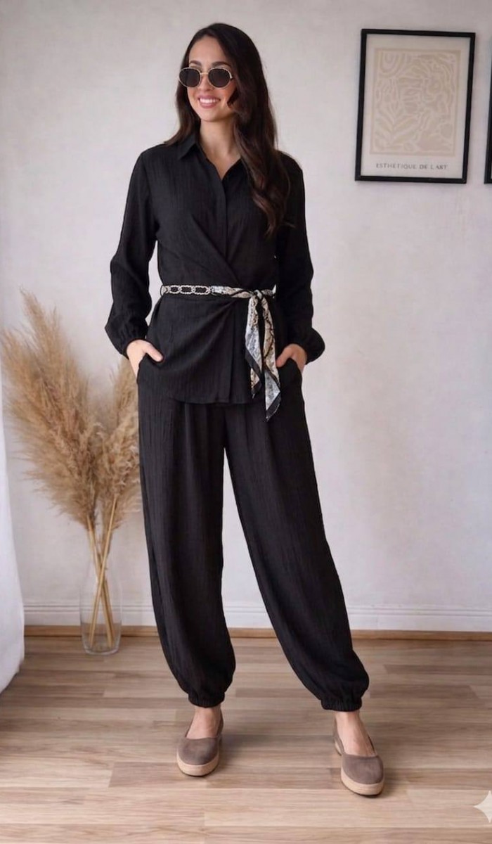 Kuşak Detay Takım - Siyah