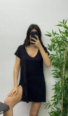 Yırtmaçlı Uzun T-Shirt - Siyah