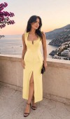 Positano Sırt Dekolteli Midi Elbise - Sarı