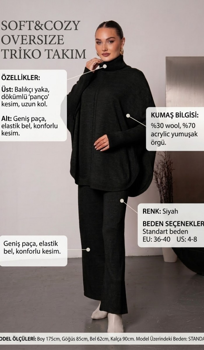Soft&Cozy Oversize Triko Takım - Siyah