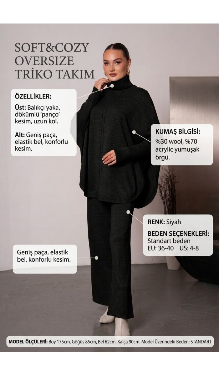 Soft&Cozy Oversize Triko Takım - Siyah