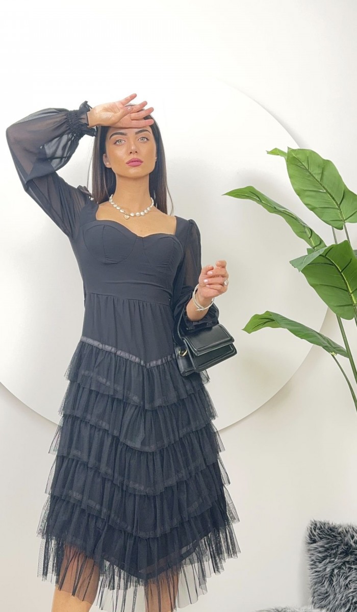 2063 ETEKLER KATKAT ŞİFON TASARIM ELBİSE 2063 ETEKLER KATKAT ŞİFON TASARIM ELBİSE