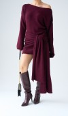 Bordo Şallı Triko Elbise