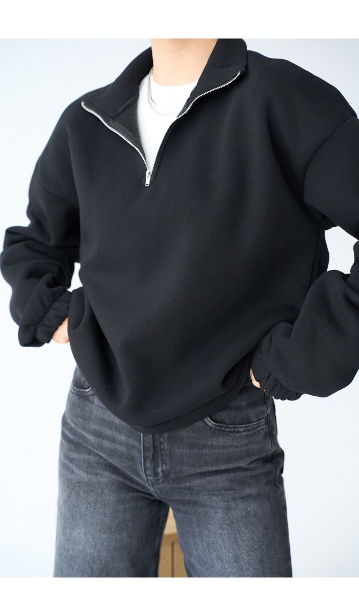 Siyah Fermuarlı Sweat