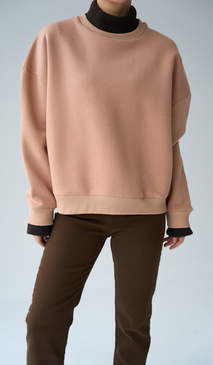 Süt Kahve Triko Parçalı SweatShirt Süt Kahve Triko Parçalı SweatShirt