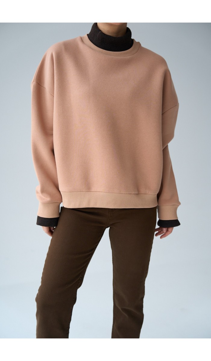 Süt Kahve Triko Parçalı SweatShirt