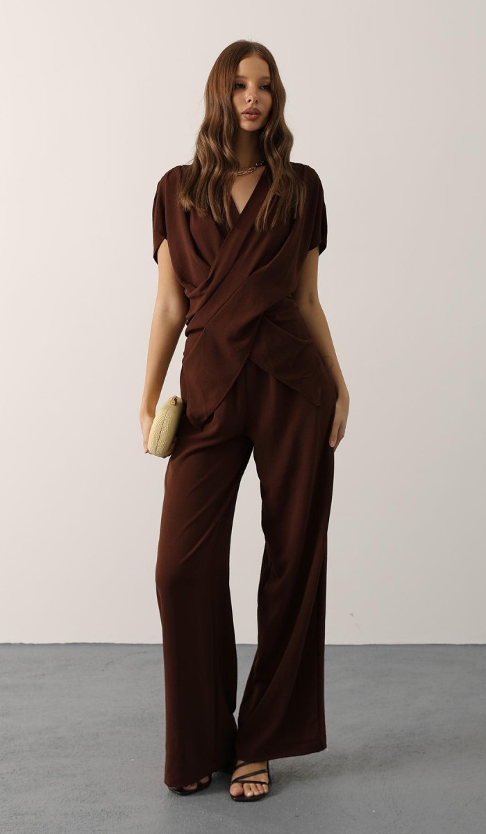 Asimetrik Kesim Takım - Kahve STD