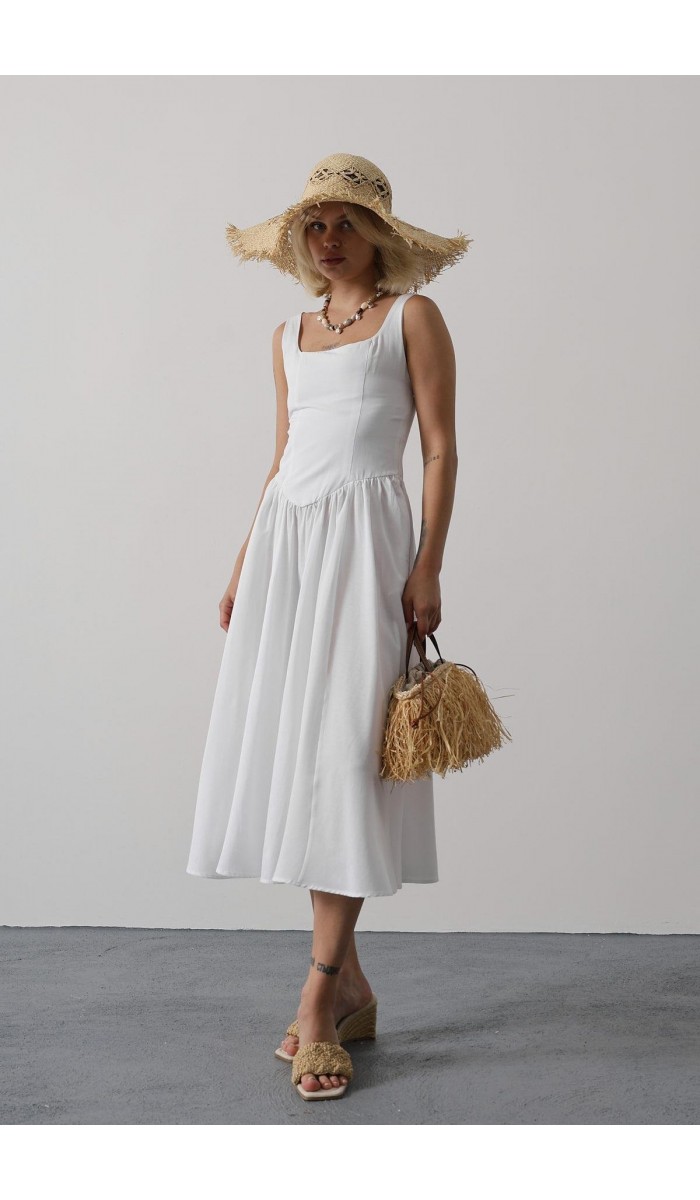 Askılı Uzun Elbise - Beyaz STD
